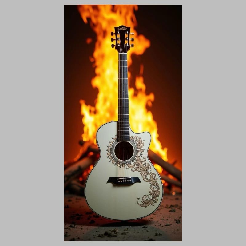 Guitare devant le feu