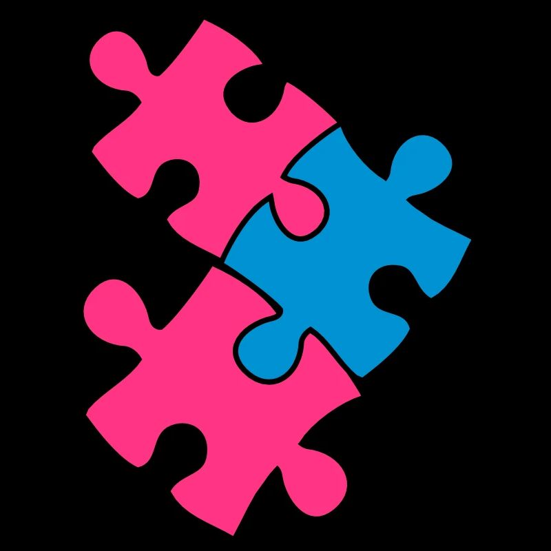 three jigsaw pieces fitting in two colour cute
