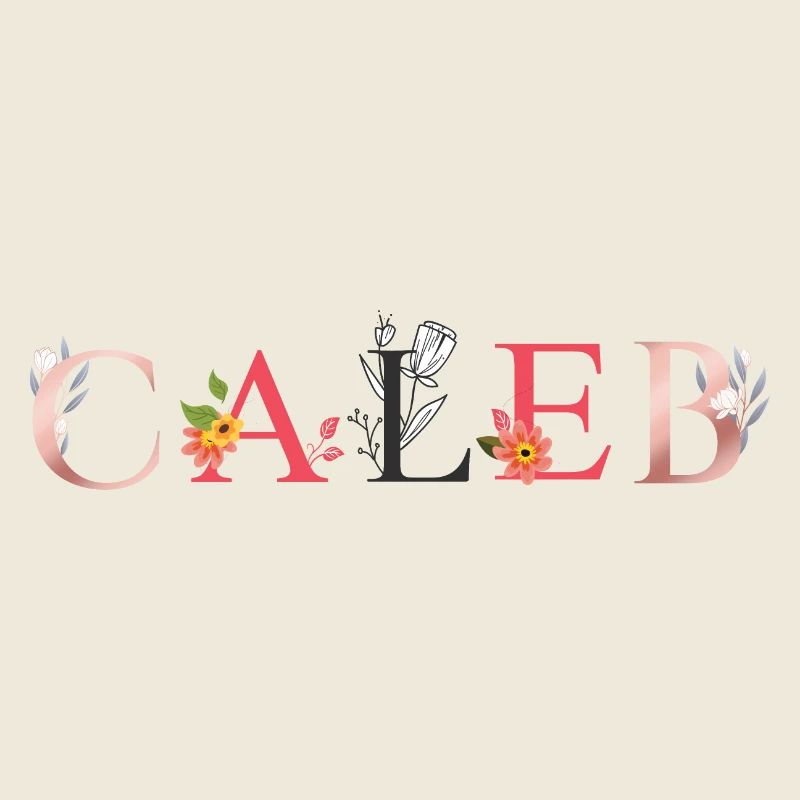 CALEB Name Art With Flowers Embroidered
