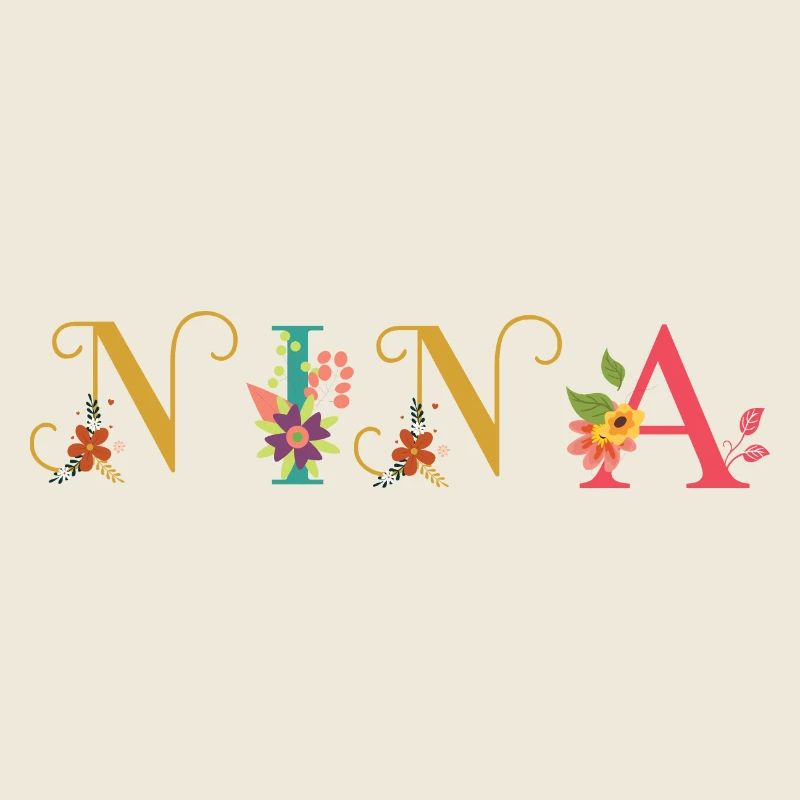 Art du nom NINA avec fleurs brodées