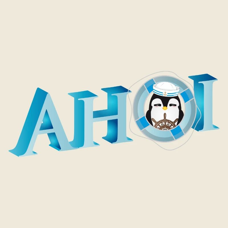 Salutation de marin avec lettrage Ahoi avec un marin pingouin