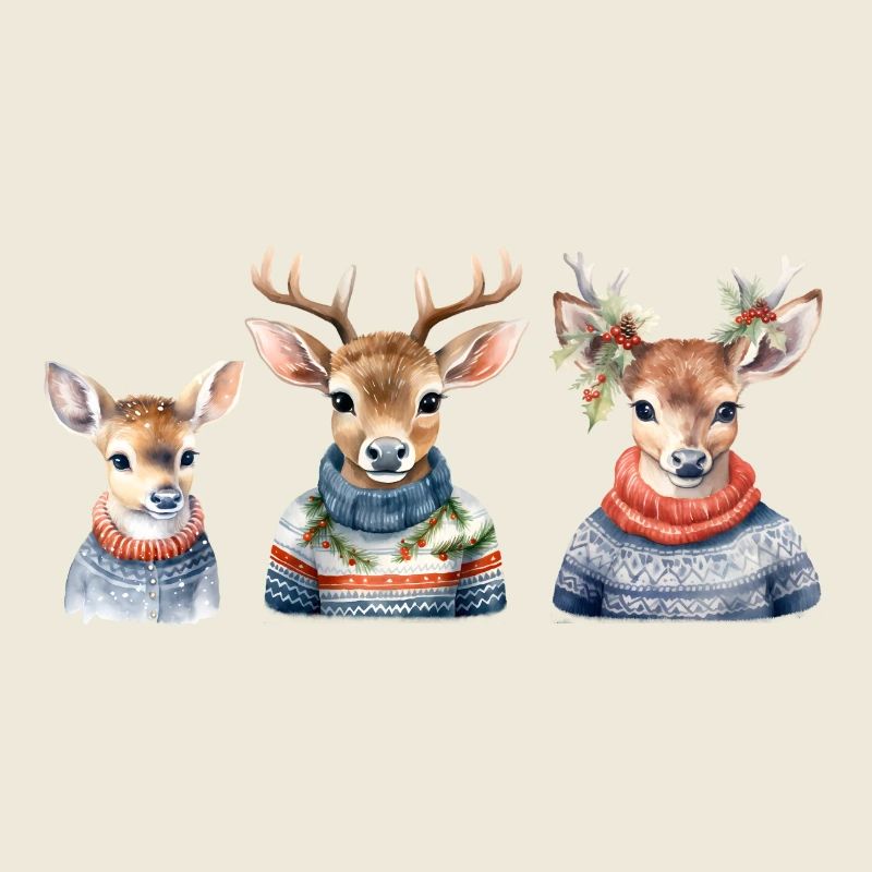 Winterhirsche Pullover-Trio