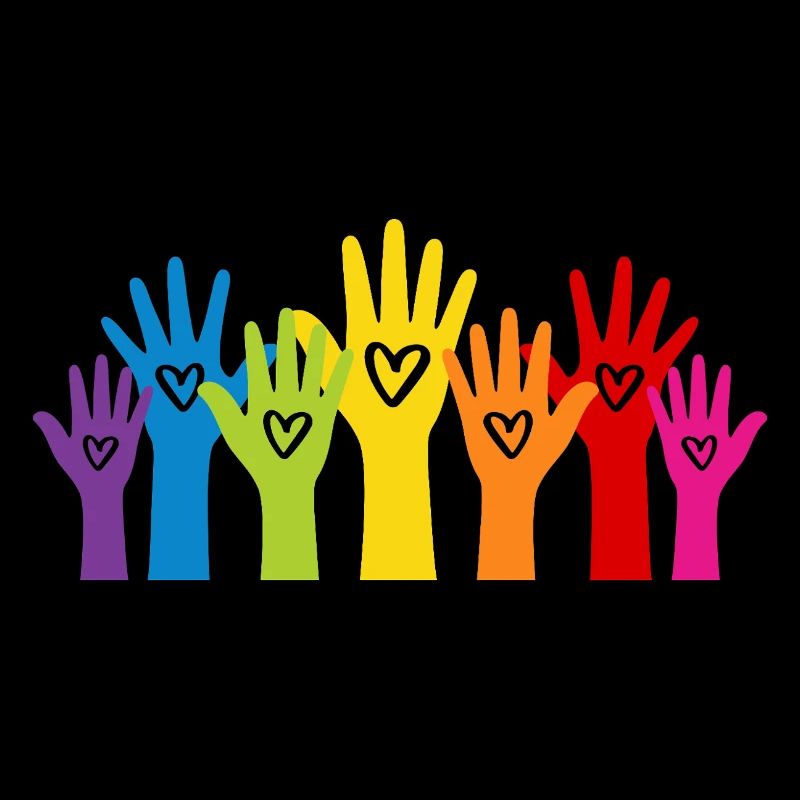 Bunte Hände mit Herzen - Everyone is welcome here