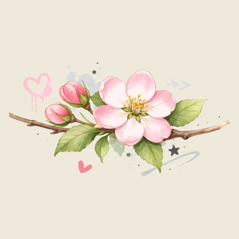 Apple blossom branch with graffiti accents