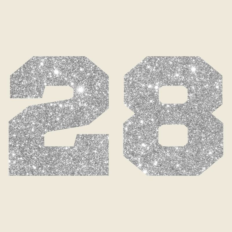 Number 28 Silver Glitter - 28th Anniversary