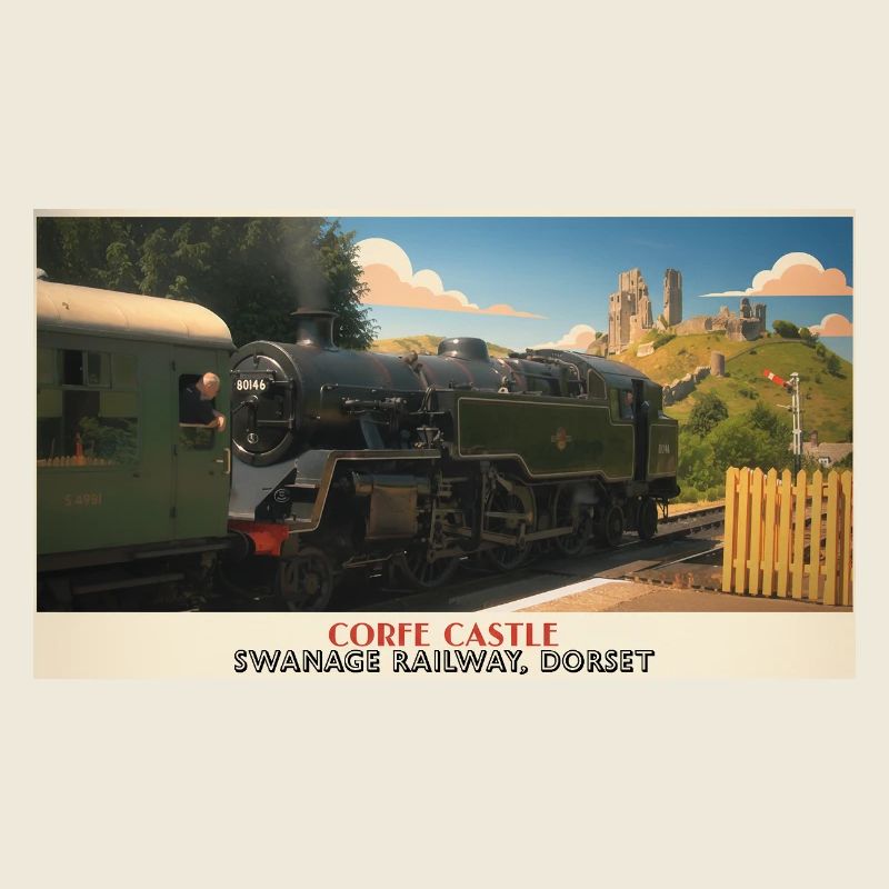 Corfe Castle Steam Train Poster