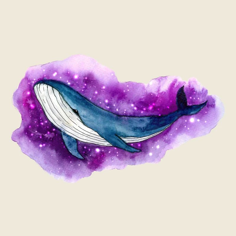 Blauwal schwimmt durch eine Galaxy