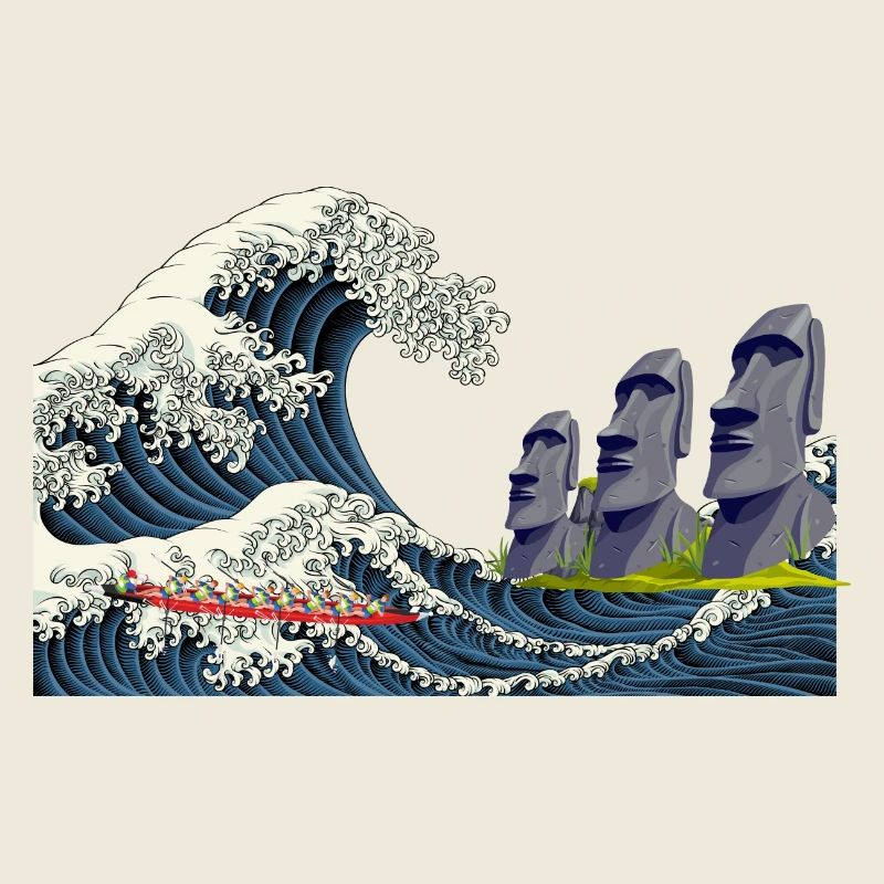 Big Wave Hokusai statues easter island chile