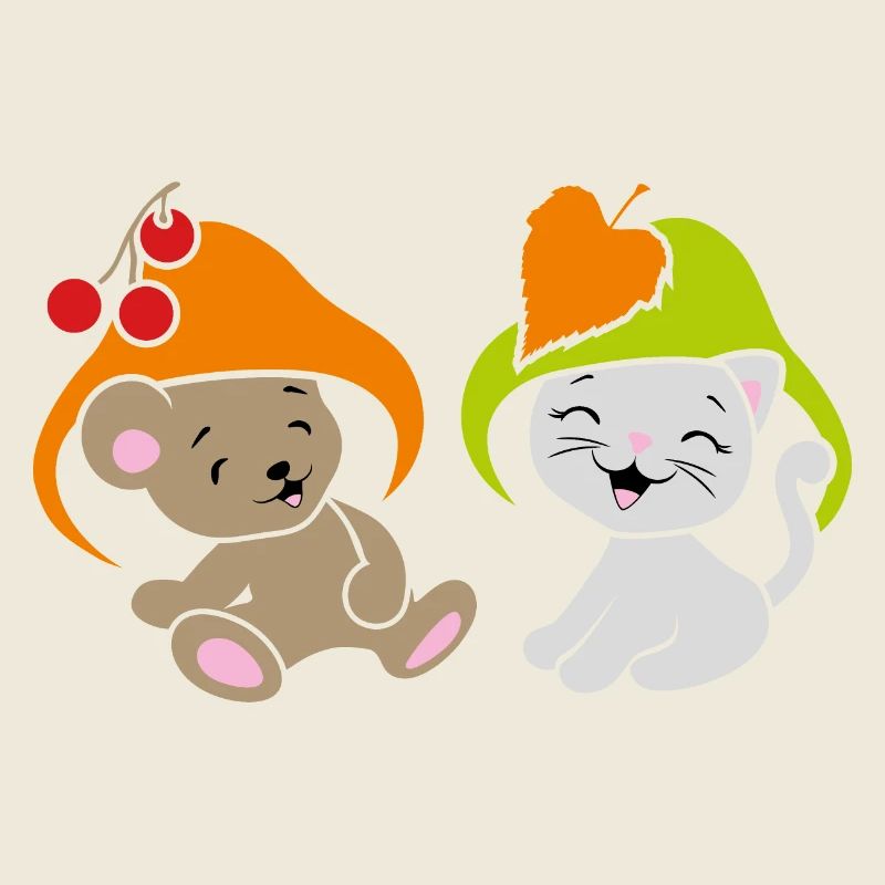 Drôle de bébé ours et chaton mignon avec chapeau champignon