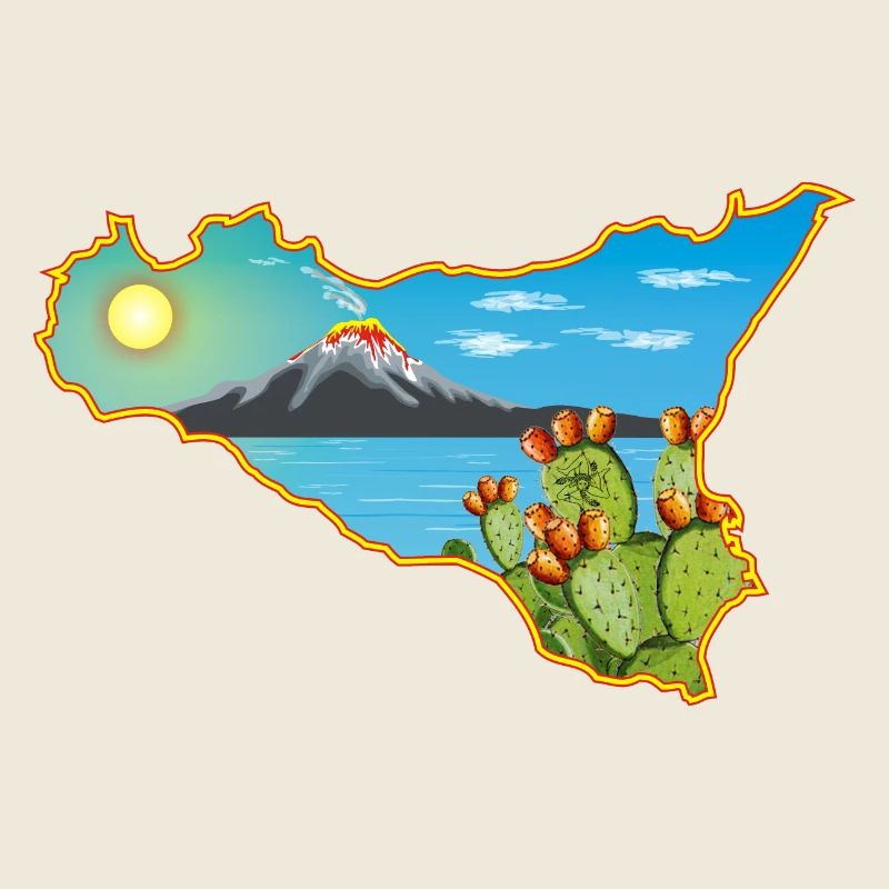 Panorama de l’Etna sur la carte de la Sicile