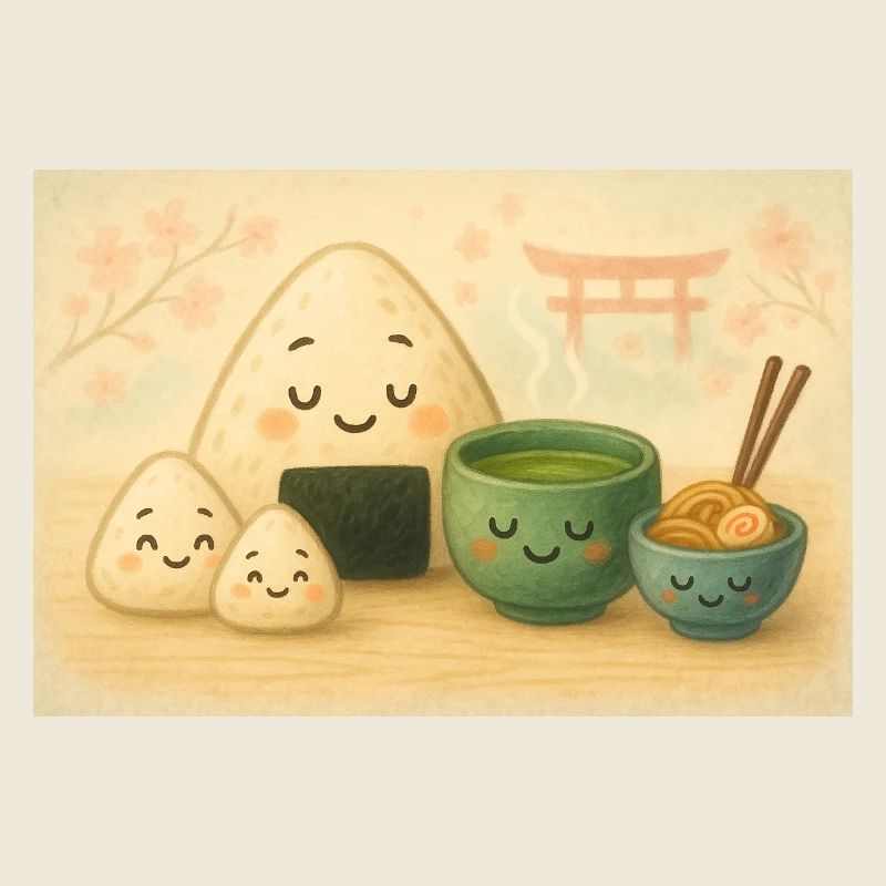 Boules de riz Kawaii avec torii de thé