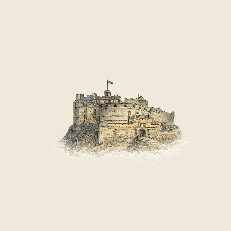 Fort en pierre dans le brouillard