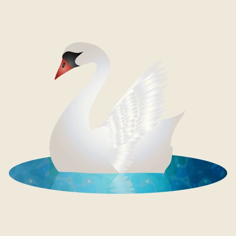 Shimmering swan with raised wings