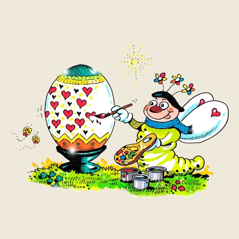 Blühwürmchen bemalt ein herziges Osterei