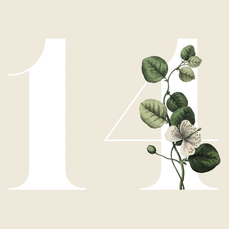 Nummer 14 Blumengrün -14. Geburtstag Blumen