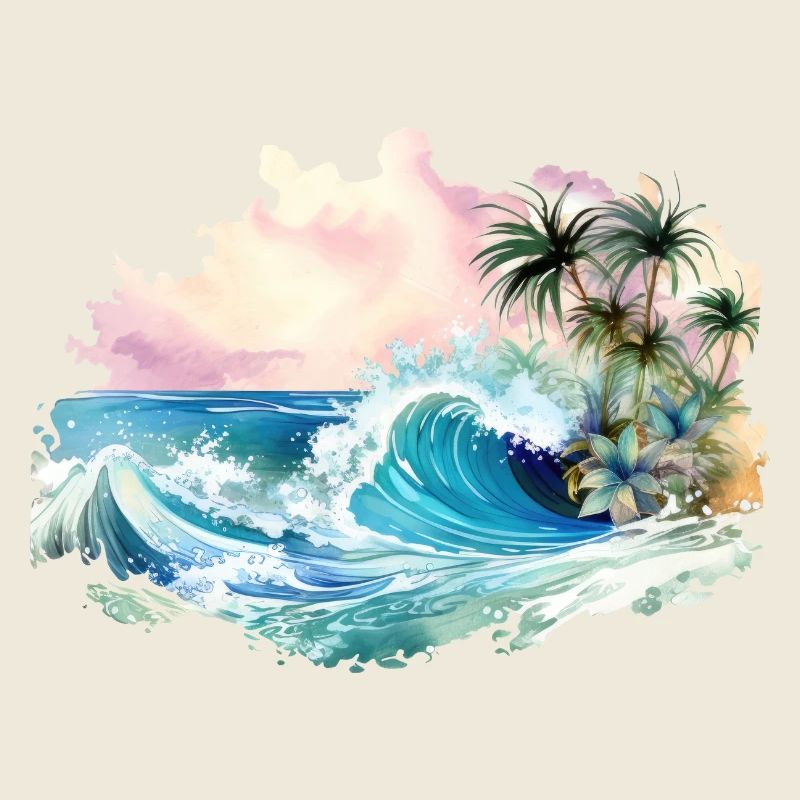 Wave, Île tropicale, Sea Beach Palm Trees Vacances