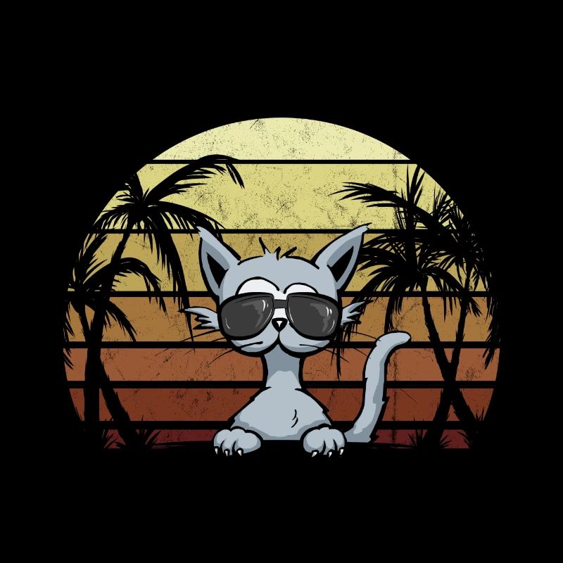 Chat de vacances Rétro mer coucher de soleil palmiers