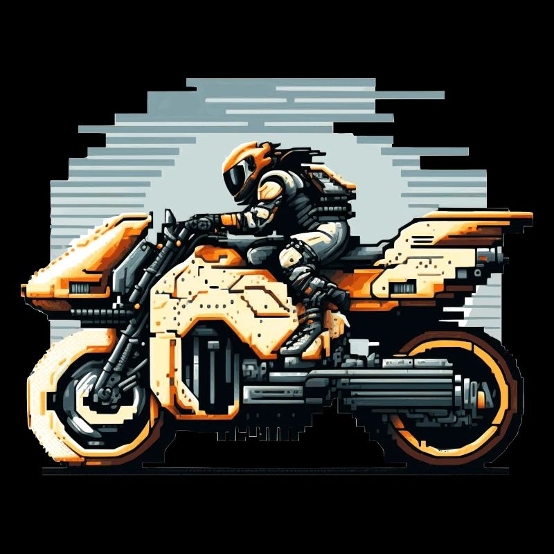 Motorrad a la Science Fiction in 8 Bit Artwork