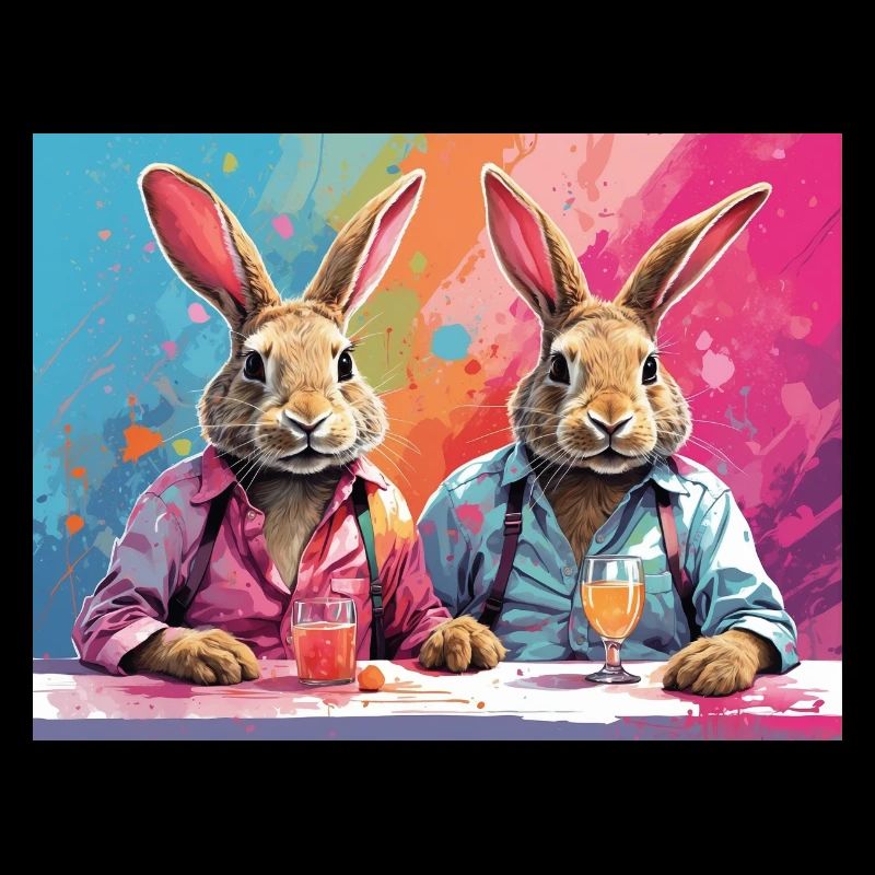 Comicstyle easterrabbits in a bar