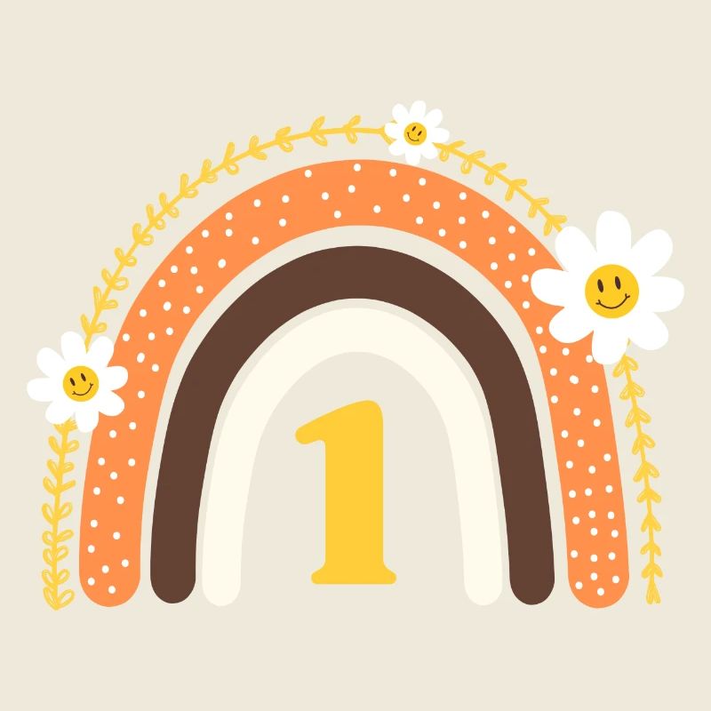 1e anniversaire rainbow jaune