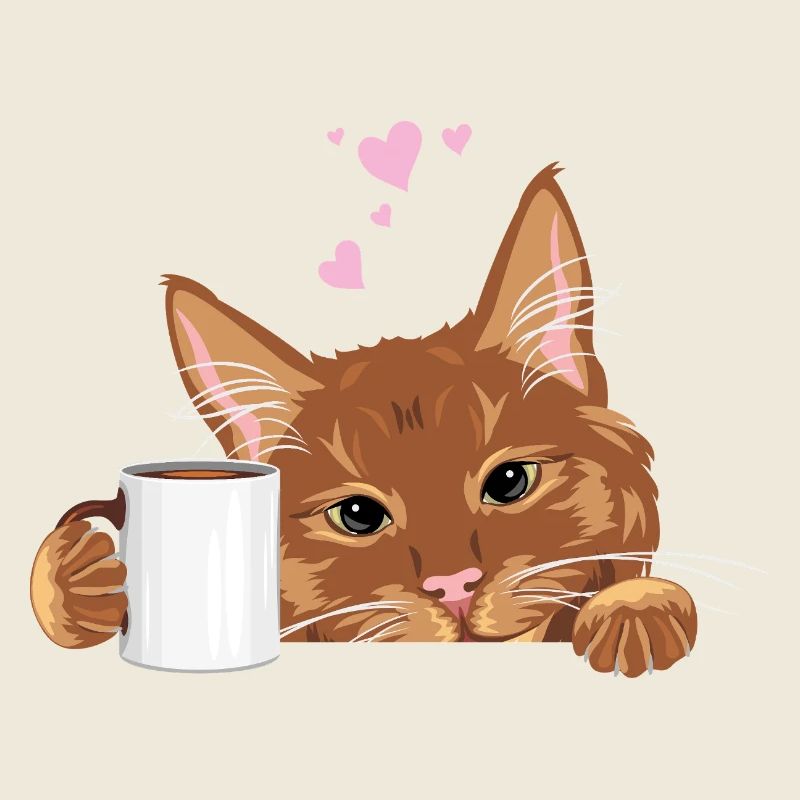 Spähende süße Ingwerkatze mit Kaffeetasse