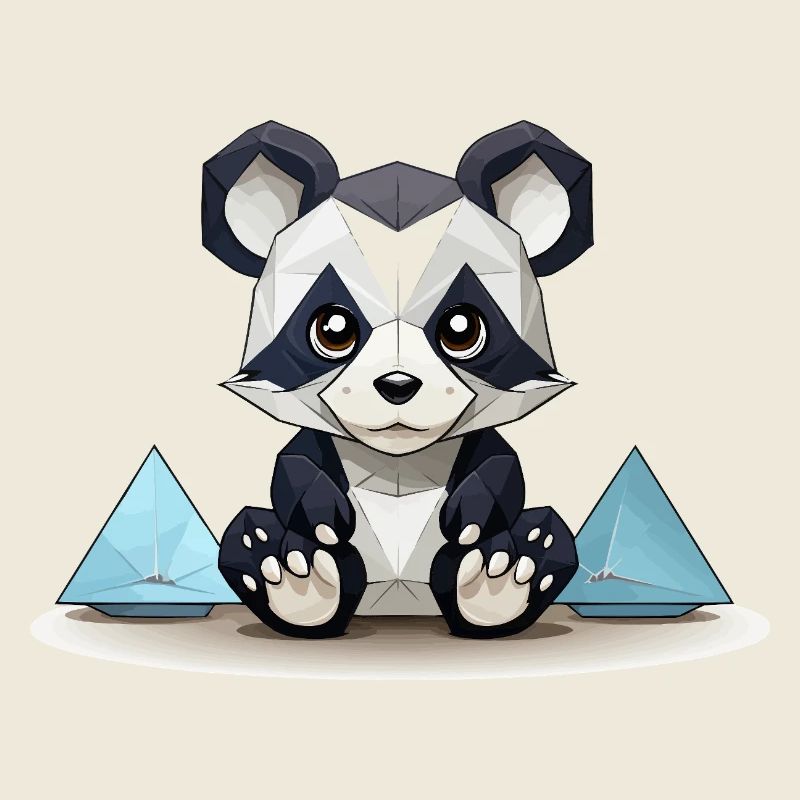 Low-Poly Panda am Eisgebirge
