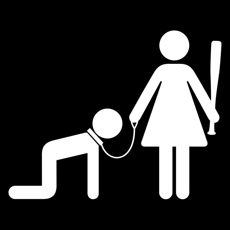 Eine Frau hält einen Mann als Sklave