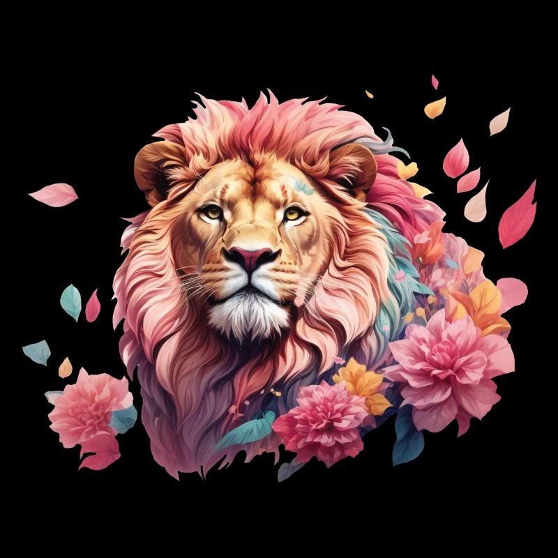 lion, predator, flowers, romantic, king, mane