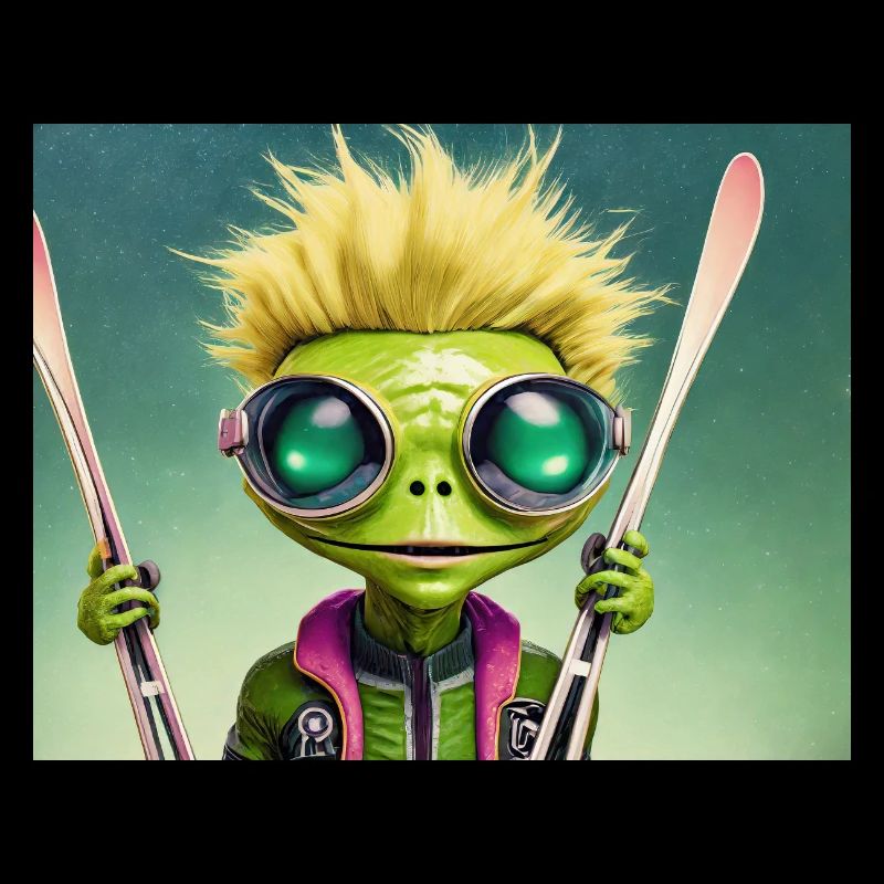 mignon petit vert rétro vintage alien skie