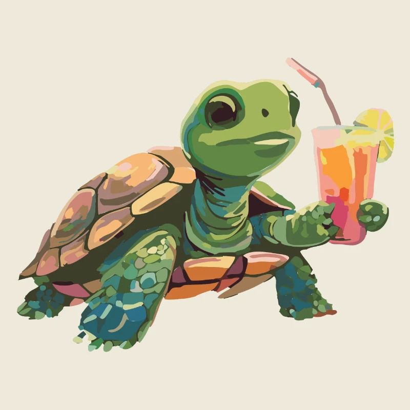 Tortue avec boisson à la main