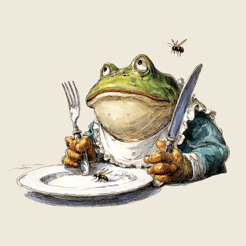 Grenouille à table avec des couverts