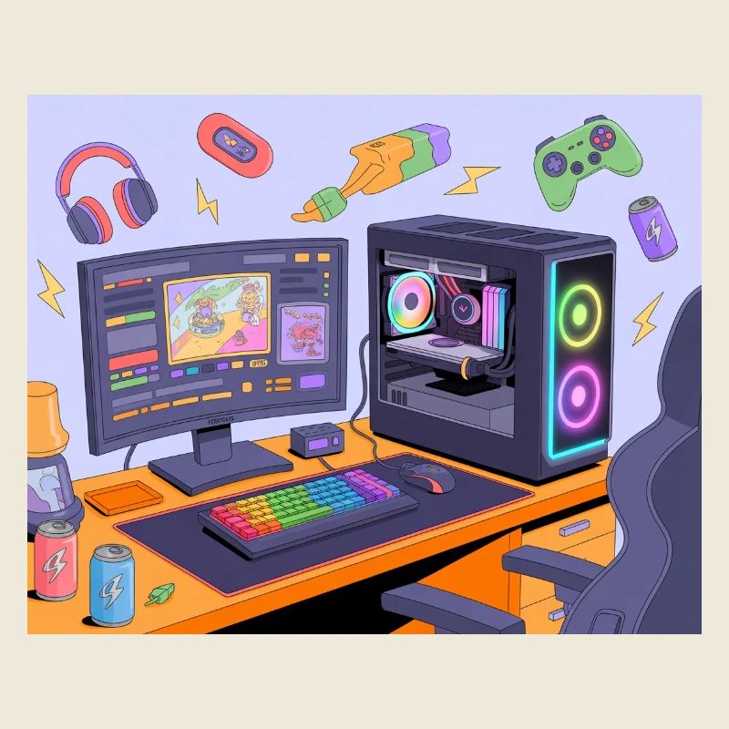 Bureau de jeu rétro néon RGB