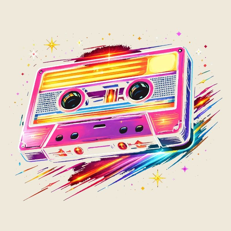 Retro Cassette Neon 80s Style