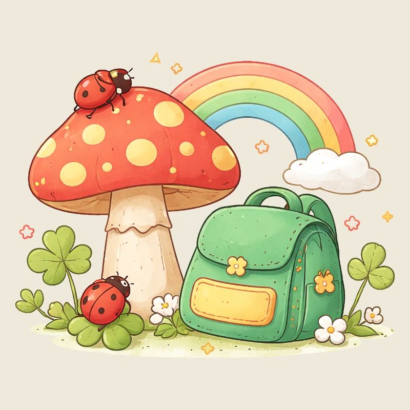 Kawaii Mushroom Rainbow Backpack Child School Design