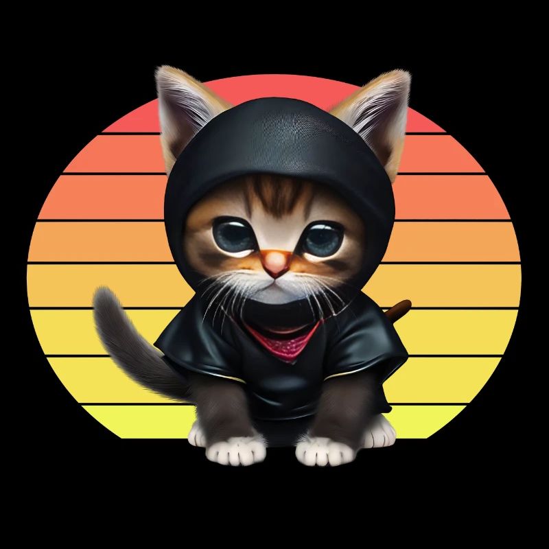 Coucher de soleil de chat ninja