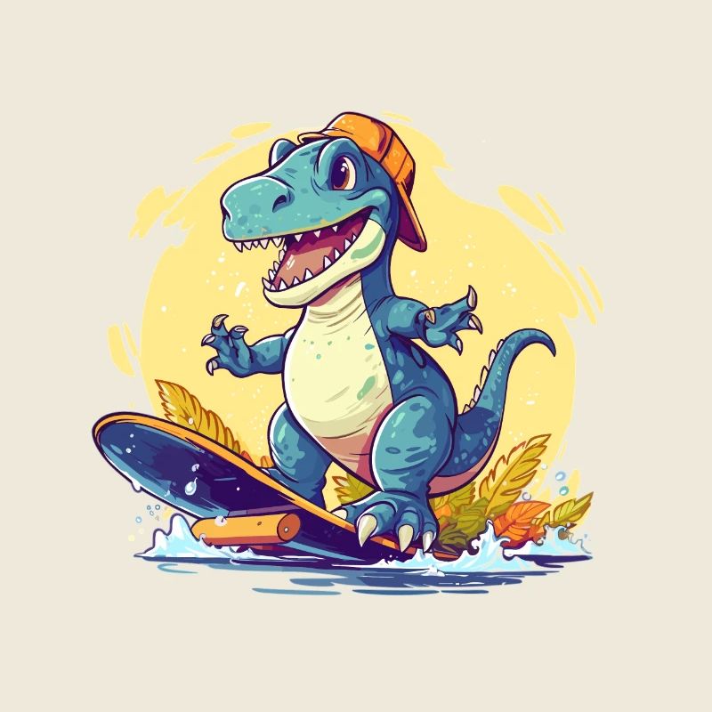 Dinosaur on surfboard