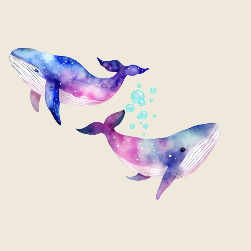 Deux baleines/cétacés arc-en-ciel