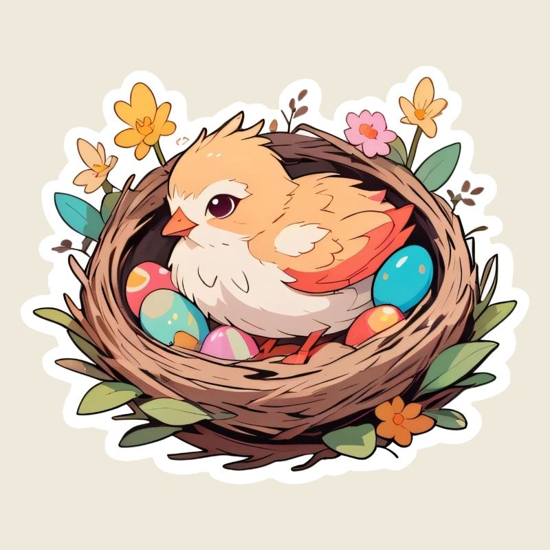 Easter basket with chicks