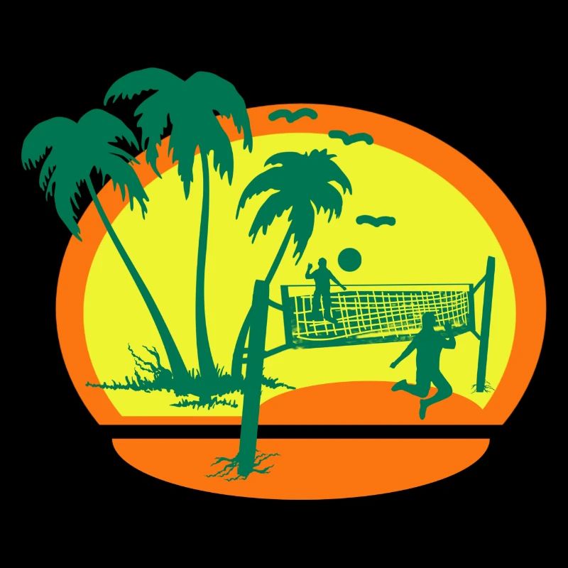 Volleyball de plage au coucher du soleil