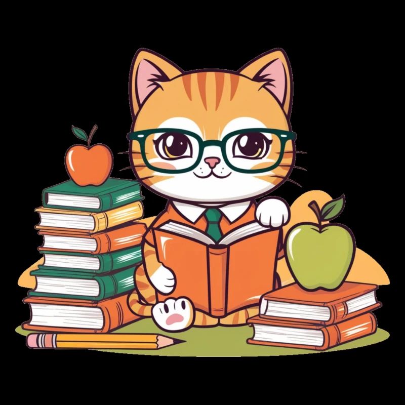 Retour à l'École : Chat Studieux Cartoon