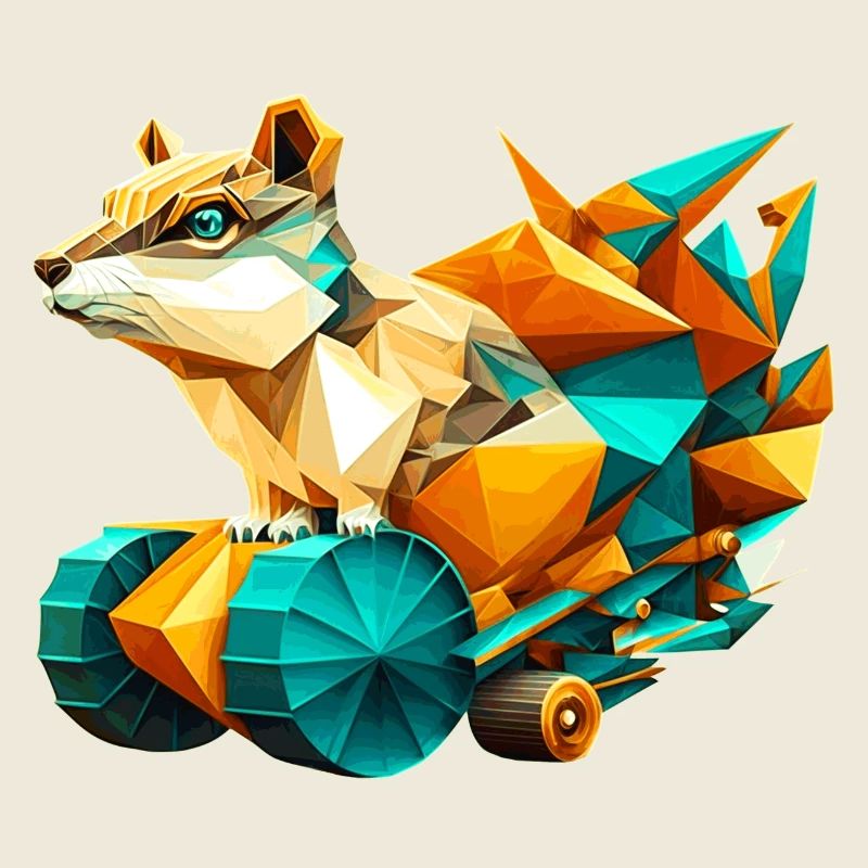 3D Bausatz Streifenhörnchen mit Rädern als Polygon