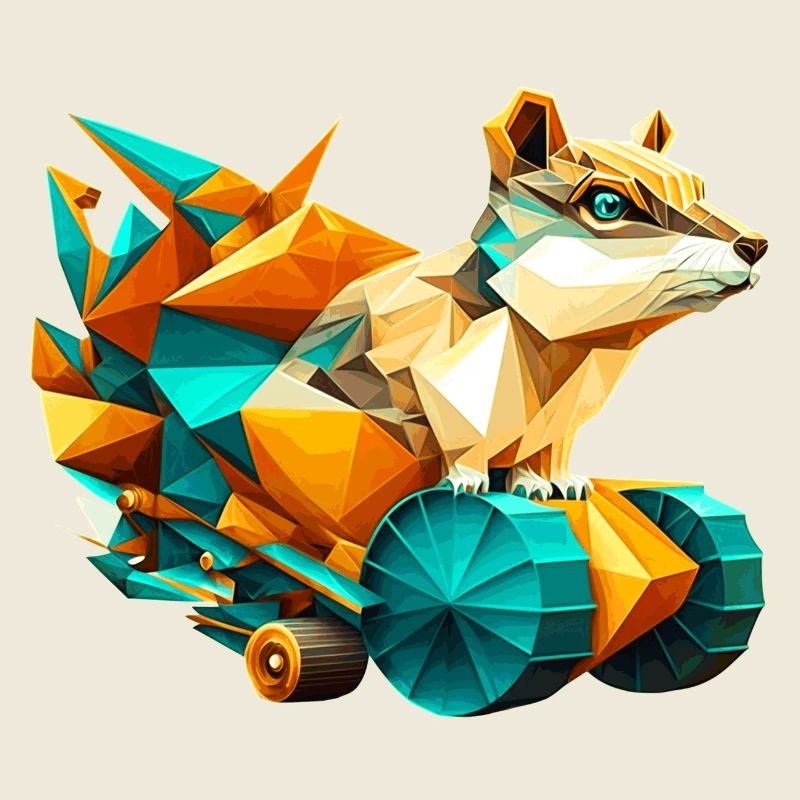 3D Hörnchen mit Rädern Pixelart im Polygon Look
