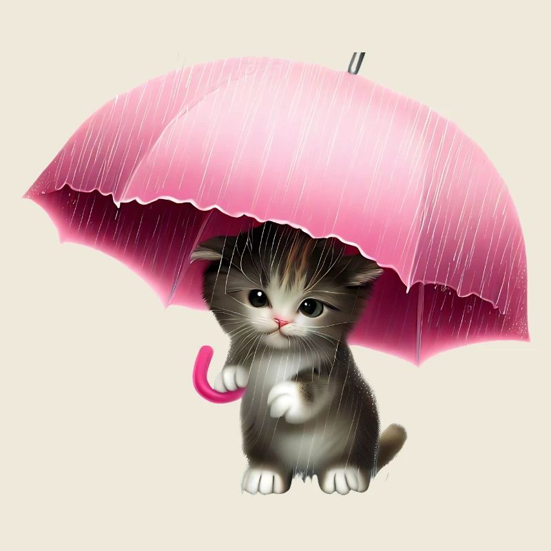 Chat avec parapluie rose