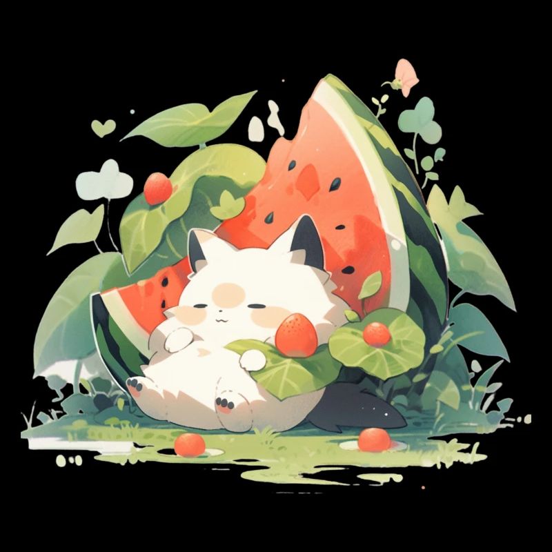 Mignon Kawaii Chat Pastèque Nourriture