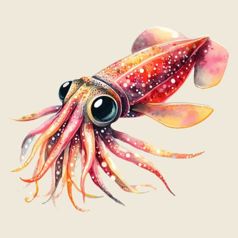 Cute Firefly Squid, Watercolor