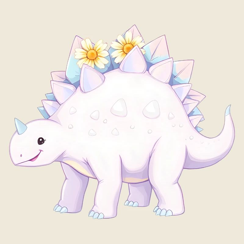 Skurriler lila Dinosaurier mit Gänseblümchen