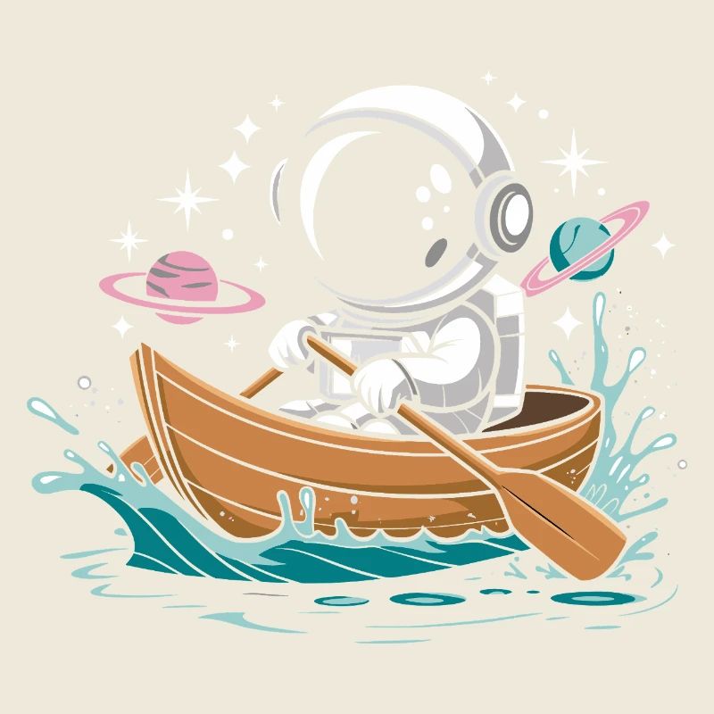 Ein Astronaut, Boot, Paddelboot