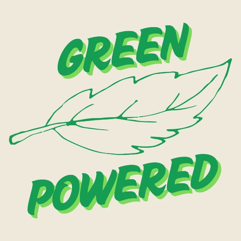 Green powered text with a leaf icon