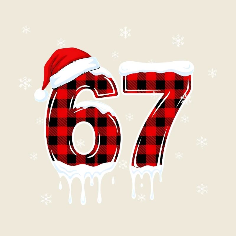 Six Seven 6 7 Meme Plaid Design with Santa Hat