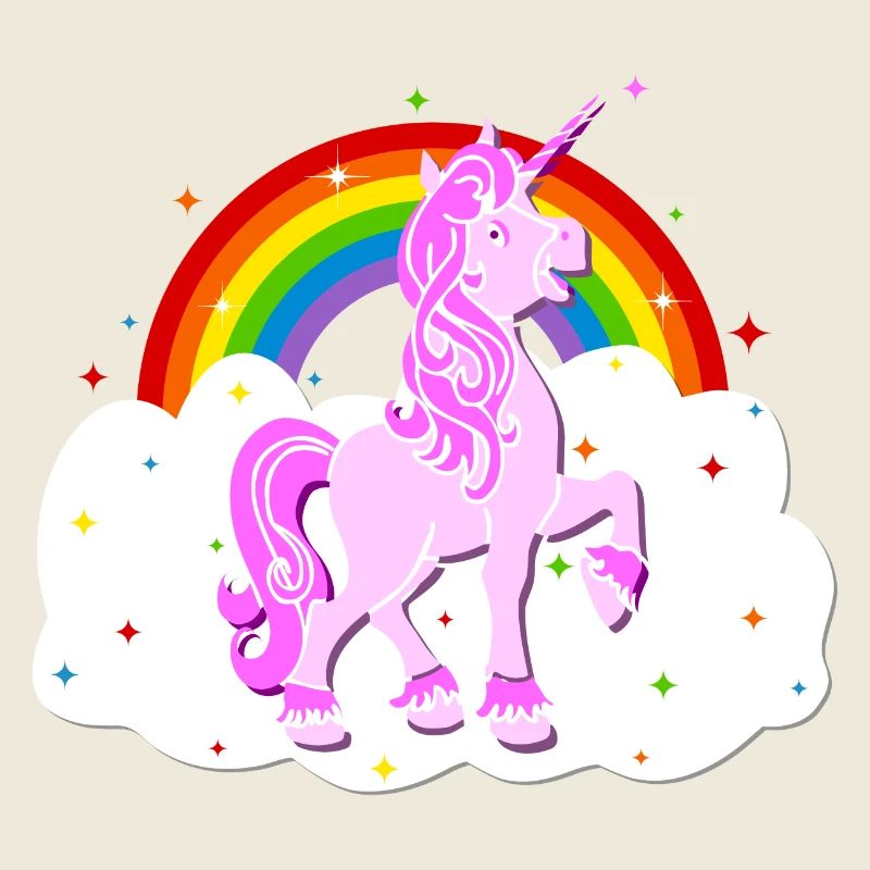 pink unicorn rainbow cloud stars